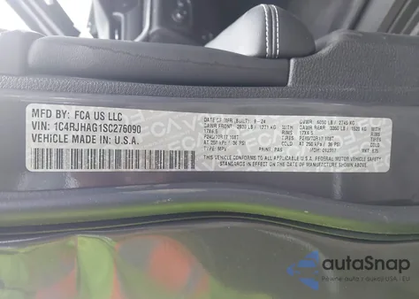 2025 Jeep Grand Cherokee Laredo 4X4 z USA, uszkodzony, nr VIN 1C4RJHAG1SC276090